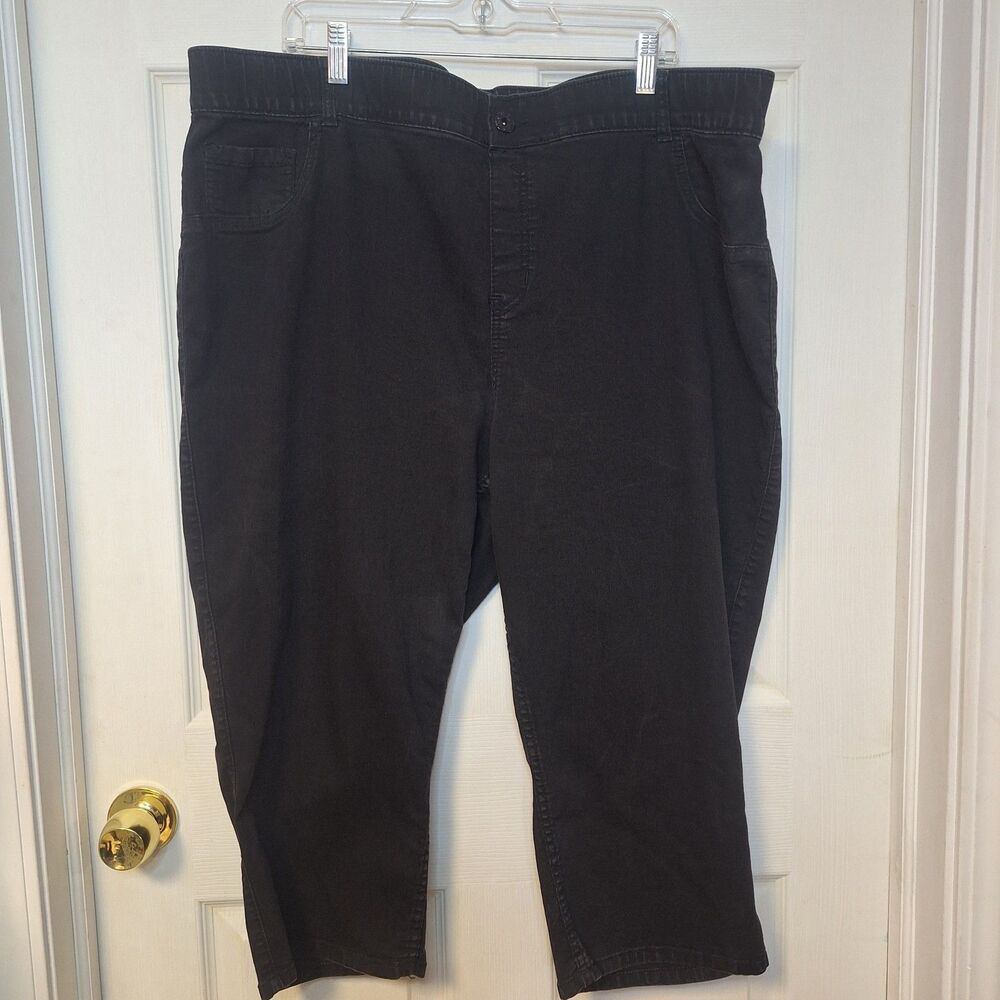 Lane Bryant Black Denim High Rise Capri Jeans Stretch Elastic Waist Size 28